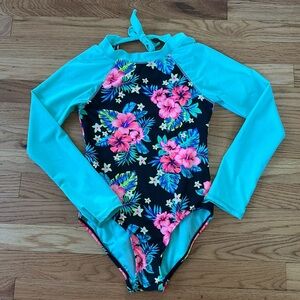 SO Long Sleeve Rash guard Swimsuit One Piece Open Back size 12